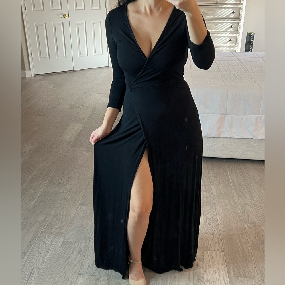 Black slit dressy stretchy. Soft.